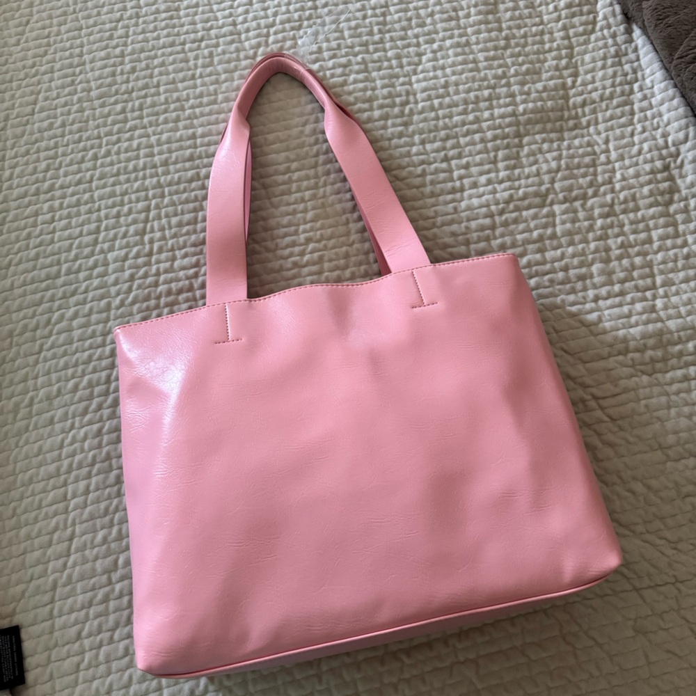 Pink faux leather tote